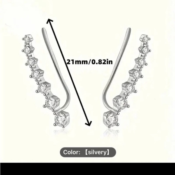 New Women Elegant Curved Stud Earrings with Sparkling Cubic Zirconia - Picture 3 of 7